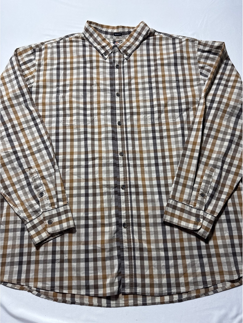 Dickies Relaxed Fit 3XL Brown and Tan Plaid Button-Up Shirt